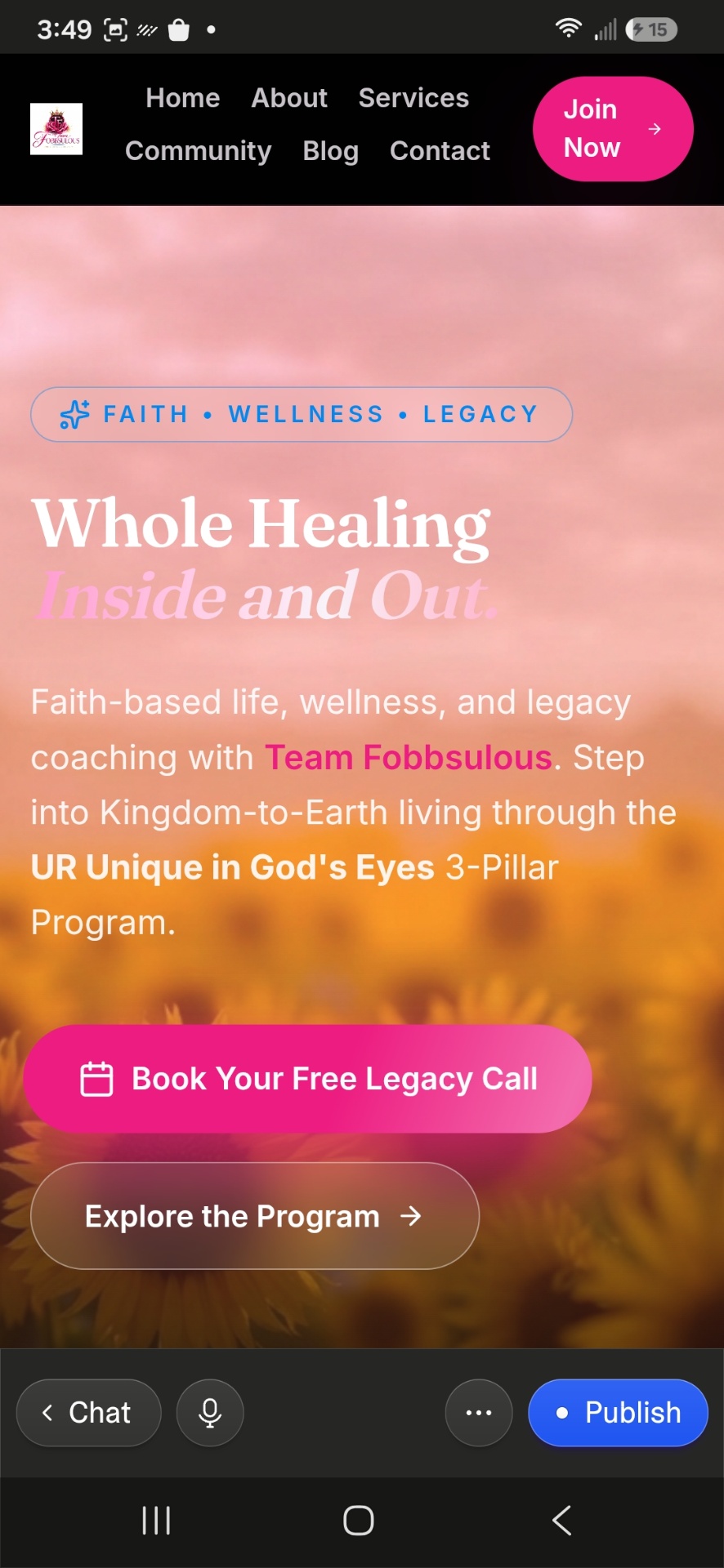 Team Fobbsulous homepage shown on a mobile device
